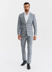 PAKO LORENTE – Kraciaste męskie spodnie garniturowe. Szare eleganckie spodnie męskie Pako Lorente, m, bez wzorów, z elastanu. Za 119.99 zł.