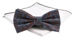 Mucha CHATTIER z Białą Poszetką - Orientalny Wzór Niebieski. Niebieskie krawaty i muchy Chattier, bez wzorów, z poliesteru, eleganckie. Za 59.00 zł.