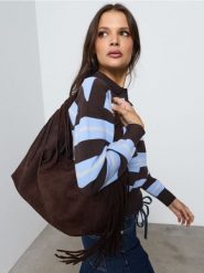 Sweter w poziome pasy, z wiskozą - dark grey jeans. Szare swetry nierozpinane damskie Sinsay, l, bez wzorów, z jeansu, bez kołnierzyka, bez ramiączek. Za 59.99 zł.