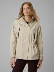 4F Parka przejściowa membrana 5000 damska - beżowa M. Brązowe parki damskie 4F, l, bez wzorów, ze skóry, bez kaptura. Za 399.99 zł.