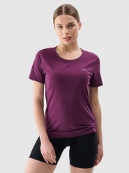 4F T-shirt regular gładki damski - fioletowy M. Fioletowe t-shirty damskie 4F, m, bez wzorów, z bawełny, klasyczne, bez kołnierzyka, bez ramiączek. Za 49.99 zł.