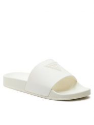 Guess Klapki E3GZ12 BB00F Biały. Białe klapki damskie Guess, z aplikacjami, z tworzywa sztucznego, bez obcasa, bez zapięcia. Za 139.99 zł.