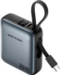 Vention 10000mAh 35W PD z wbudowanym kablem USB-C szary. Szare powerbanki . Za 119.90 zł.