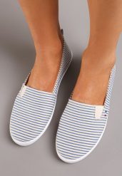 Niebieskie Wsuwane Tenisówki z Printem w Paski Zerra. Niebieskie trampki i tenisówki damskie Born2be, bez wzorów, bez zapięcia. Za 39.99 zł.