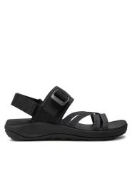 Merrell Sandały District 4 Backstrap J006436 Czarny. Czarne sandały damskie Merrell, bez wzorów, z materiału, bez obcasa, na płaskiej podeszwie, bez zapięcia. W wyprzedaży za 219.99 zł.