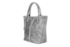 Shopper bag szary skórzany croco L94. Szare shopperki damskie z aplikacjami, z materiału, małe, zamszowe, bez dodatków. Za 230.99 zł.