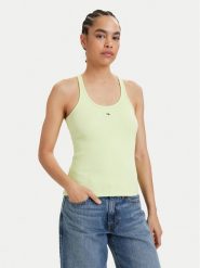 Tommy Jeans Top Racerback DW0DW22264 Zielony jasny Slim Fit. Zielone topy damskie Tommy Jeans, xs, bez wzorów, z bawełny, bez kołnierzyka, bez ramiączek. Za 169.99 zł.