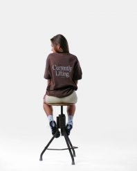 Damski oversize'owy T-shirt bawełniany – Currently Lifting – brązowy. Brązowe t-shirty damskie AESTHETICWOLF, m, bez wzorów, z bawełny, bez kołnierzyka, bez ramiączek. Za 129.99 zł.