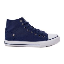 Damskie Wysokie Trampki Big Star DD274333 Granatowe niebieskie. Niebieskie trampki i tenisówki damskie bez wzorów, z materiału, bez zapięcia. Za 180.71 zł.
