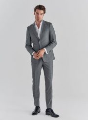 PAKO LORENTE – Szare spodnie garniturowe P22SF-6G-007-S-S. Szare eleganckie spodnie męskie Pako Lorente, s, bez wzorów, z elastanu, eleganckie. Za 199.99 zł.