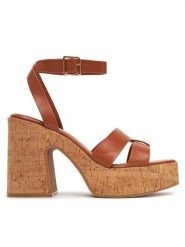 DeeZee Sandały F23858 Brązowy. Brązowe sandały damskie DeeZee, bez wzorów, z materiału, bez obcasa, na słupku, bez zapięcia. Za 159.99 zł.