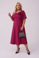 Elegancka sukienka Doris na wesele w kolorze głębokiej fuksji PLUS SIZE XXL. Czerwone sukienki damskie Moda Size Plus Iwanek, na imprezę, plus size, bez wzorów, z elastanu, eleganckie, bez kołnierzyka, plus size, bez ramiączek, midi, rozkloszowane. Za 349.90 zł.