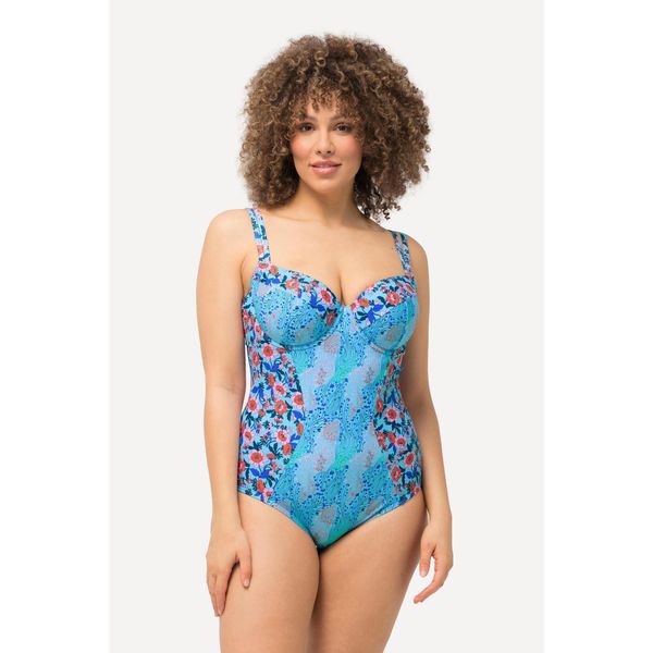 Damski Strój kąpielowy miękkie miseczki fiszbiny regulowane ramiączka. Niebieskie stroje kąpielowe damskie Ulla Popken, plus size, bez wzorów, z elastanu. W wyprzedaży za 237.99 zł.