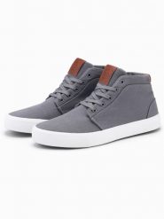 Wysokie męskie buty trampki z bawełnianego płótna – szare V3 OM-FOTH-0156 - 46. Szare trampki męskie Ombre Clothing, bez wzorów, z bawełny, przed kolano, bez zapięcia. W wyprzedaży za 109.99 zł.