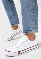Białe Trampki przed Kostkę Leylatia. Białe trampki i tenisówki damskie Born2be, bez wzorów, z jeansu, przed kostkę, bez zapięcia. Za 49.99 zł.