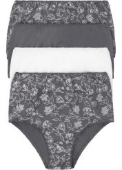 Figi z wysoką talią z bawełną (4 pary). Szare majtki damskie bonprix, z bawełny. Za 72.99 zł.