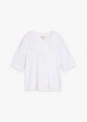 T-shirt z mieszanki wiskozy. Białe t-shirty damskie bonprix, bez wzorów, z koronki, bez kołnierzyka, bez ramiączek. Za 59.99 zł.
