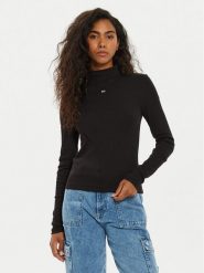 Tommy Jeans Bluzka Tjw Essential Mock Neck DW0DW19830 Czarny Slim Fit. Czarne bluzki damskie Tommy Jeans, s, bez wzorów, z bawełny, bez kołnierzyka, bez ramiączek. Za 179.99 zł.