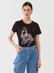 Liu Jo T-Shirt 5F3135 JS923 Czarny Regular Fit. Czarne t-shirty damskie Liu Jo, s, bez wzorów, z bawełny, bez kołnierzyka, bez ramiączek. Za 349.99 zł.