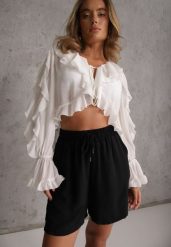 Czarne Szorty Casual High Waist na Lato Bogate w Wiskozę Ismina. Czarne szorty damskie Renee, bez wzorów, z materiału, casualowe, z podwyższonym stanem. Za 29.99 zł.