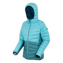 Damska kurtka puchowa Regatta Dalent. Niebieskie kurtki sportowe damskie Regatta, bez wzorów, z puchu, bez ramiączek, bez kaptura, trekkingowe. W wyprzedaży za 233.99 zł.