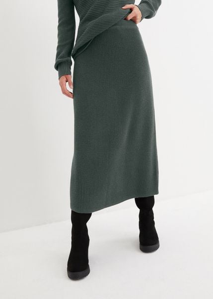 Spódnica dzianinowa, lekko poszerzana. Zielone spódnice damskie bonprix, bez wzorów, z bawełny. Za 144.99 zł.