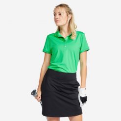 Koszulka polo do golfa damska z krótkim rękawem Inesis WW500. Niebieskie bluzki damskie INESIS, m, bez wzorów, z dżerseju, sportowe, bez kołnierzyka, bez ramiączek. Za 89.99 zł.