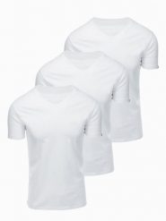 Zestaw męskich bawełnianych koszulek V-neck BASIC – 3x biały V11 OM-TSBS-0281 (3x - Rozmiar: M. Białe t-shirty męskie Ombre Clothing, m, bez wzorów, z bawełny, bez kołnierzyka, bez ramiączek. Za 169.99 zł.