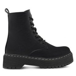 Trzewiki Jenny Fairy. Czarne botki damskie Jenny Fairy, bez wzorów, bez obcasa, na płaskiej podeszwie, bez zapięcia. Za 129.99 zł.