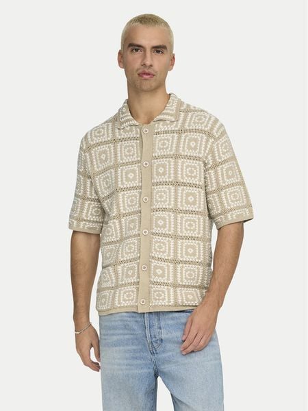 Only & Sons Koszula Bart 22033329 Beżowy Relaxed Fit. Brązowe koszule męskie Only & Sons, m, bez wzorów, z bawełny, bez kołnierzyka, bez ramiączek. Za 109.99 zł.