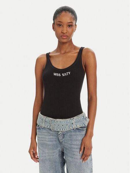 Miss Sixty Top 6L2RJ3580000 Czarny Slim Fit. Czarne topy damskie Miss Sixty, l, bez wzorów, z bawełny, bez kołnierzyka, bez ramiączek. Za 259.99 zł.