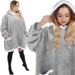 Springos Kocobluza damska oversize koc bluza 2w1 z kapturem ciepła szara UNIWERSALNY. Szare bluzy damskie Springos, uniwersalny, bez wzorów, bez ramiączek, z kapturem. Za 69.11 zł.