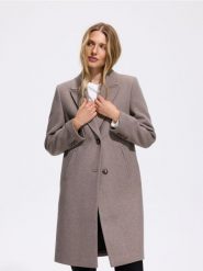 Płaszcz z domieszką wełny - brązowy. Brązowe płaszcze damskie Reserved, l, bez wzorów, z tkaniny, bez kołnierzyka, bez kaptura. Za 259.99 zł.