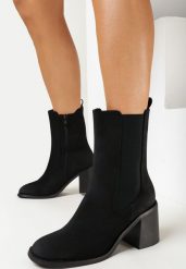 Czarne Botki na Słupku z Kwadratowym Noskiem Salote. Czarne botki damskie Born2be, bez wzorów, klasyczne, bez obcasa, na obcasie, bez zapięcia. Za 179.99 zł.