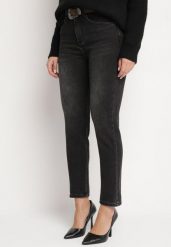 Czarne Jeansy z Bawełną z Wysokim Stanem o Kroju Mom Fit z Paskiem Senatria. Czarne jeansy damskie Born2be, z aplikacjami, z bawełny, eleganckie, z podwyższonym stanem. Za 109.99 zł.