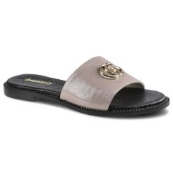 Klapki damskie Dwunasty Shoes, z szerokim paskiem z przodu płaską podeszwą oraz ozdobnym detalem na cholewce, różowe, 907-1. Czerwone klapki damskie Dwunasty Shoes, na lato, bez wzorów, ze skóry, eleganckie, bez obcasa, na obcasie, bez zapięcia. Za 205.00 zł.