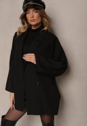 Czarna Oversizowa Marynarka z Klapami i Dwurzędowym Zapięciem Sinthelis. Czarne marynarki i żakiety damskie Renee, z aplikacjami, eleganckie, bez kołnierzyka, bez ramiączek. Za 139.99 zł.