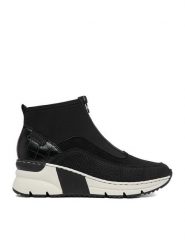 Rieker Botki CEO-N6352-00 Czarny. Czarne botki damskie Rieker, bez wzorów, z materiału, bez obcasa, na koturnie, bez zapięcia. Za 329.99 zł.