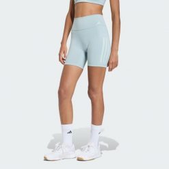 Krótkie legginsy Optime Workout 3-Stripes. Zielone legginsy sportowe damskie Adidas, bez wzorów, z lycry, z podwyższonym stanem, krótkie, na fitness i siłownię. Za 199.00 zł.