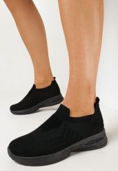 Czarne Buty Sportowe z Elastyczną Cholewką przed Kostkę Normana. Czarne obuwie sportowe damskie Born2be, na lato, bez wzorów, bez zapięcia, tenisowe. Za 64.99 zł.