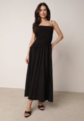 Czarna Bawełniana Sukienka Koktajlowa na Ramiączkach z Asymetryczną Górą Thelis. Czarne sukienki damskie Born2be, na co dzień, l, bez wzorów, z bawełny, eleganckie, z asymetrycznym kołnierzem, bez ramiączek, maxi, asymetryczne. Za 169.99 zł.