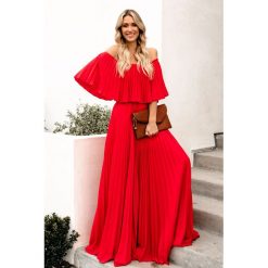 Sukienka LELA RED. Czerwone sukienki damskie Sukienka LELA RED, l, bez wzorów, bez kołnierzyka, bez ramiączek. W wyprzedaży za 129.00 zł.