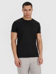 4F T-shirt regular gładki męski - czarny M. Czarne t-shirty męskie 4F, m, bez wzorów, z bawełny, bez kołnierzyka, bez ramiączek. Za 59.99 zł.