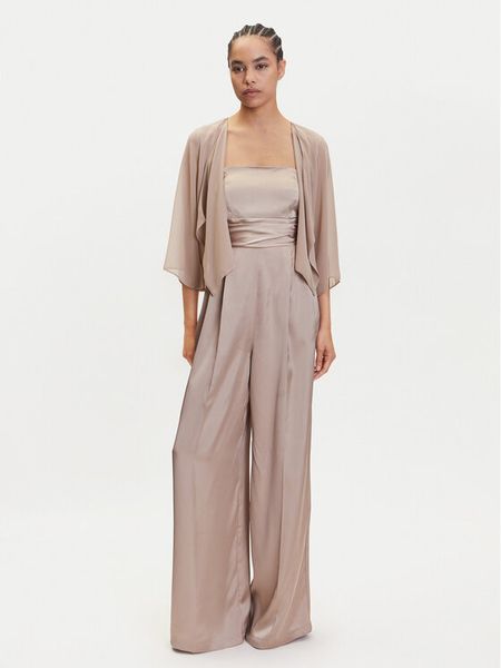 Marella Kombinezon Camilla 2515231022200 Beżowy Regular Fit. Brązowe sukienki damskie Marella, bez wzorów, z syntetyku, bez kołnierzyka, bez ramiączek. Za 829.99 zł.