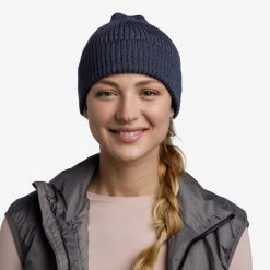 Czapka sportowa Running z odblaskiem z wełny merino active beanie. Niebieskie czapki damskie Buff, bez wzorów, z poliesteru, sportowe. Za 161.99 zł.