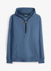 Bluza z kapturem z czystej bawełny organicznej. Niebieskie bluzy męskie bonprix, m, bez wzorów, z bawełny, z kapturem. Za 102.99 zł.