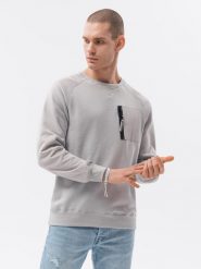 Bluza męska bez kaptura - jasnoszara - Rozmiar: S. Szare bluzy męskie Ombre Clothing, m, bez wzorów, z bawełny, bez ramiączek, bez kaptura. W wyprzedaży za 49.99 zł.