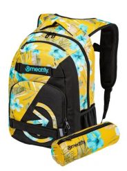 Plecak na laptopa z elementami odblaskowymi – żółty Meatfly + piórnik. Żółte plecaki męskie Meatfly, bez wzorów, z materiału, biznesowe. Za 237.99 zł.