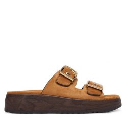 Klapki Tamaris. Brązowe klapki damskie Tamaris, bez wzorów, bez obcasa, bez zapięcia. Za 206.99 zł.
