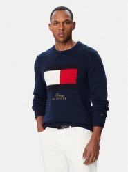 Tommy Hilfiger Sweter MW0MW44816 Granatowy Regular Fit. Niebieskie swetry męskie Tommy Hilfiger, m, bez wzorów, z bawełny, bez kołnierzyka, bez ramiączek. Za 649.99 zł.